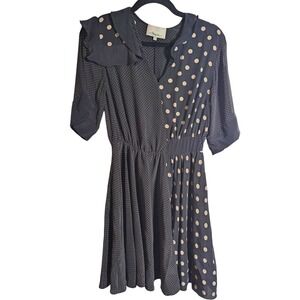 3.1 Phillip Lim Vintage‎ Black Polka Dot Silk Mini Dress Ruffle Detail Size 0